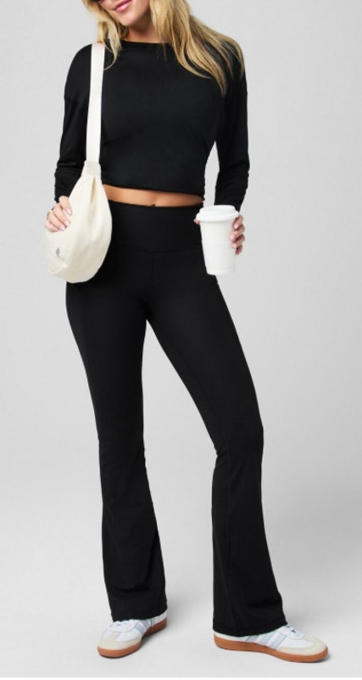 New Fabletics Oasis PureLuxe High-Waisted Pocketed Kick Flare Black Large